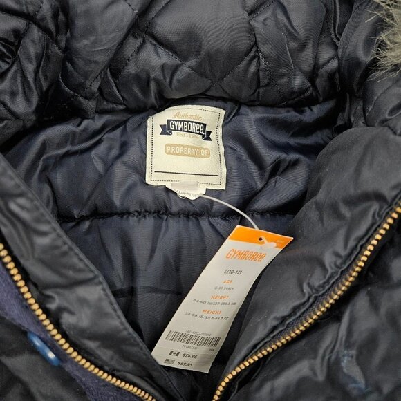 New Gymboree Puffer Parka Jacket Size 10-12 Navy Blue Faux Fur Hooded Coat - Picture 3 of 5